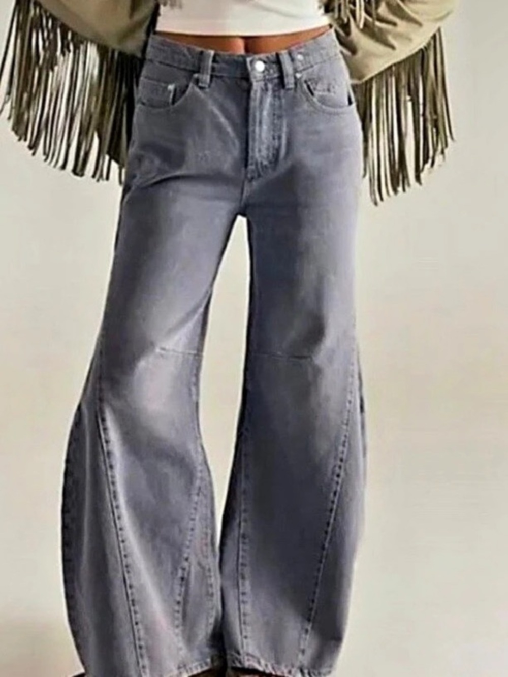 Free People Jeans Wide Leg Gray Waist 26